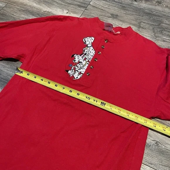 Vintage 90s 101 Dalmatians Long Sleeve Red Henley Shirt Medium Disney Store - Picture 6 of 7